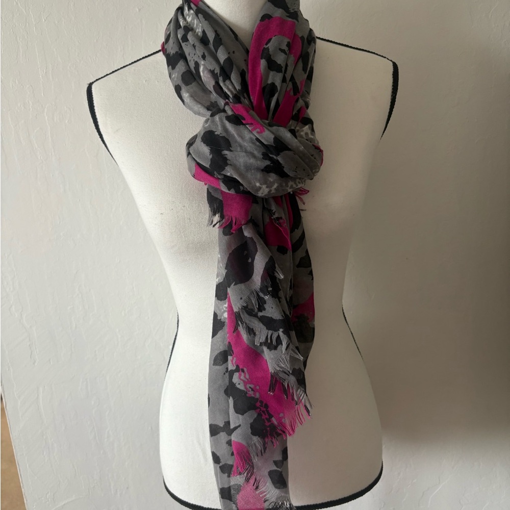 bebe Gray Scarf with Pink and black